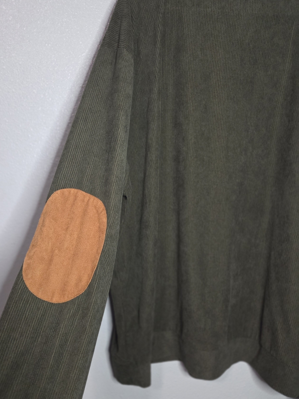 Rayaura Shirt Mens 3XL Corduroy Sweatshirt Stand Collar Pullover Elbow Patches - Picture 6 of 11